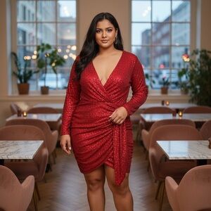 Fashion Nova Red Sequin Long Sleeve Dress